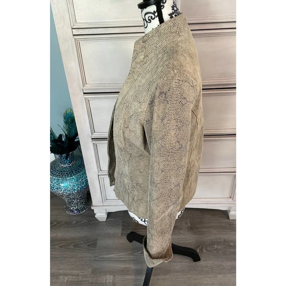 Vintage Women's Tan Leather Snakeskin Print Lined jacket Size M - Picture 5 of 11